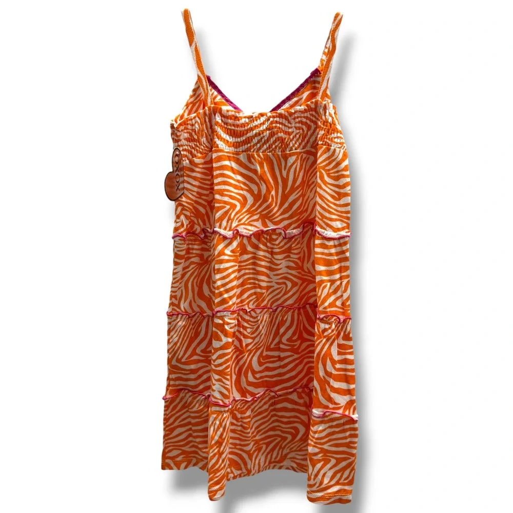 XOXO Girls Zebra Tiered Sundress Orange White Cotton Dress Size 6 NWT
